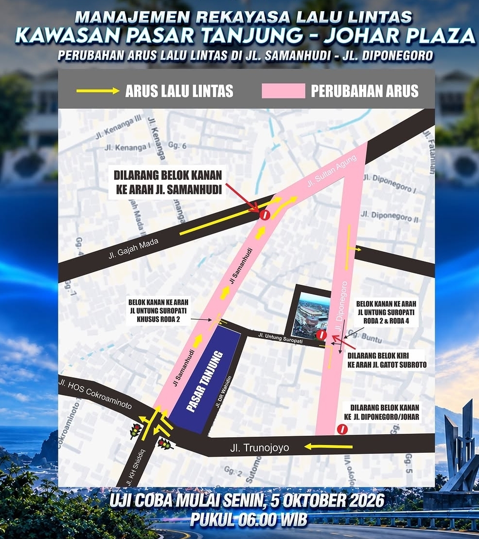 URAI KEPADATAN PASAR TANJUNG,  ARUS JALAN DIPONEGORO DIUBAH MULAI 5 OKTOBER